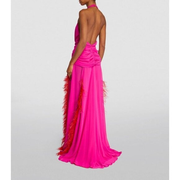 NERVI Maria Clara Feather Dress in Fuchsia 36 New Womens Long Maxi Heart Gown - Picture 15 of 16